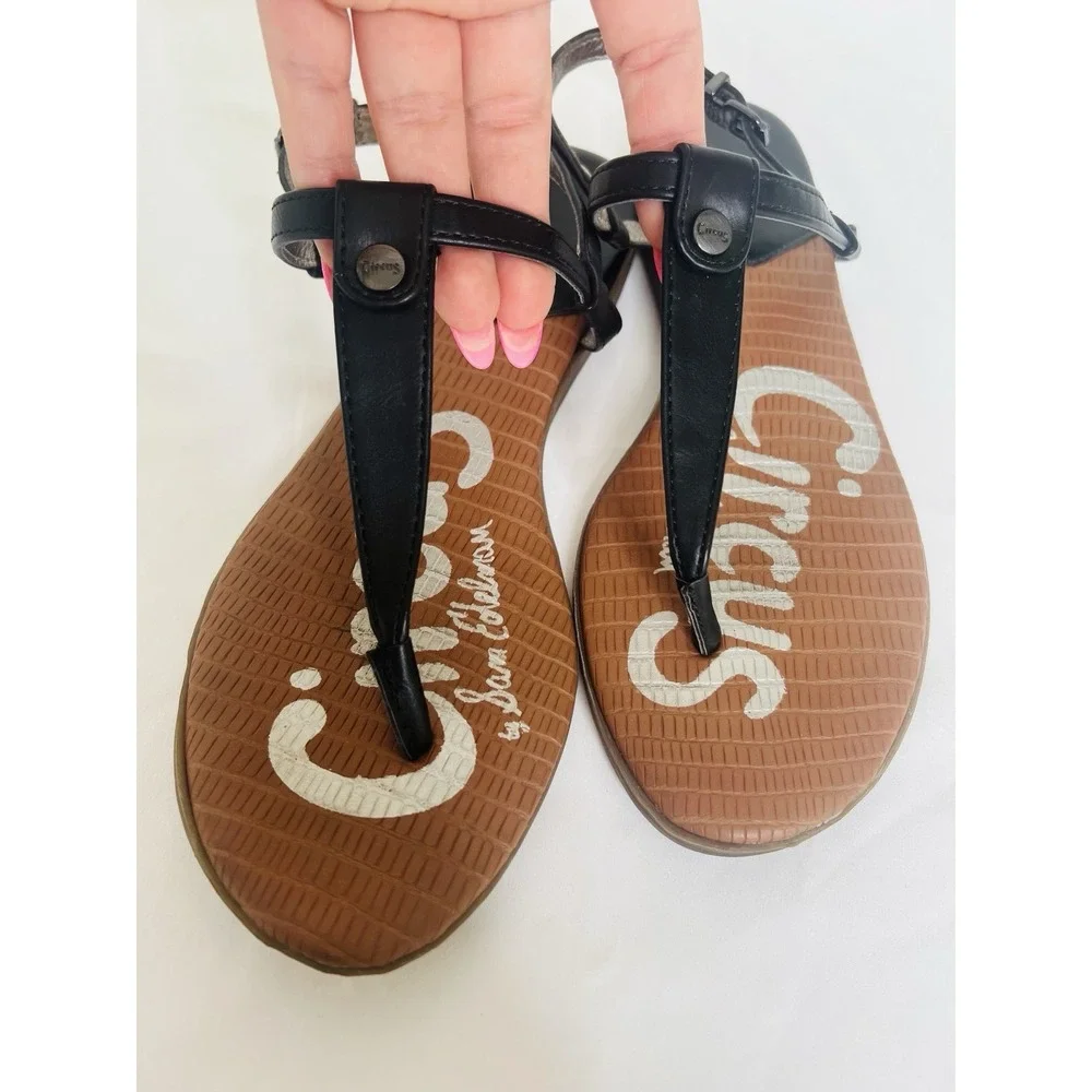 Circus By Sam Edelman Cayden Black T-Strap Buckle‎ Closure Flat Thong Sandals 7M